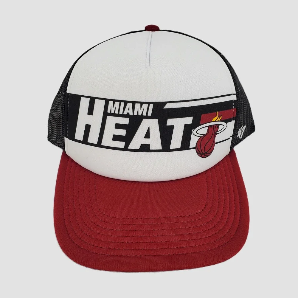 47 Brand‎ Miami Heat NBA Youth Stack Line Trucker Hat Black White Red Snapback
